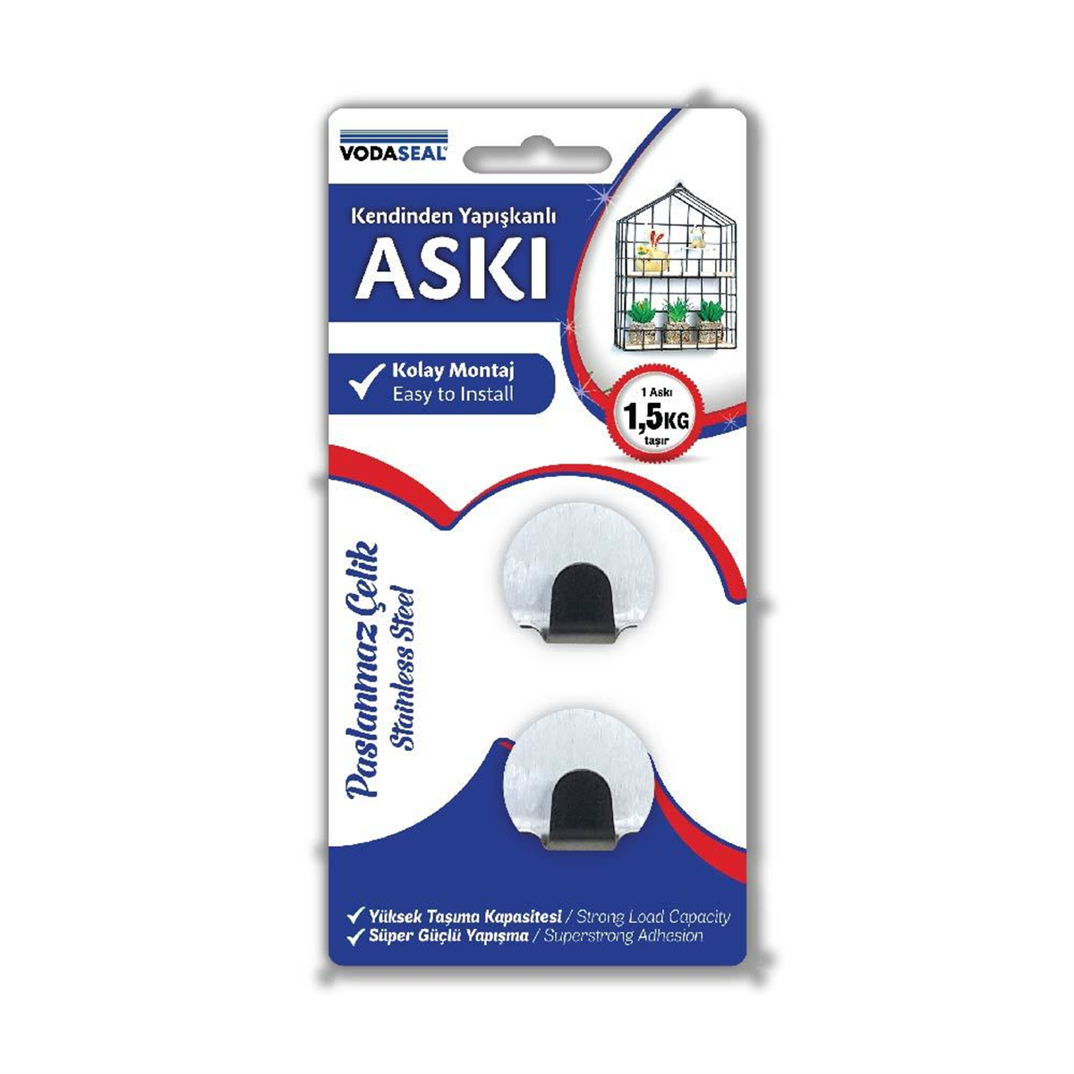 Vodaseal Kendinden Yapışkanlı 2li Yuvarlak Metal Askı