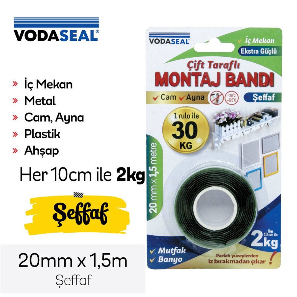 VODASEAL VHB Montaj Bandı Şeffaf 20mm*1.5m