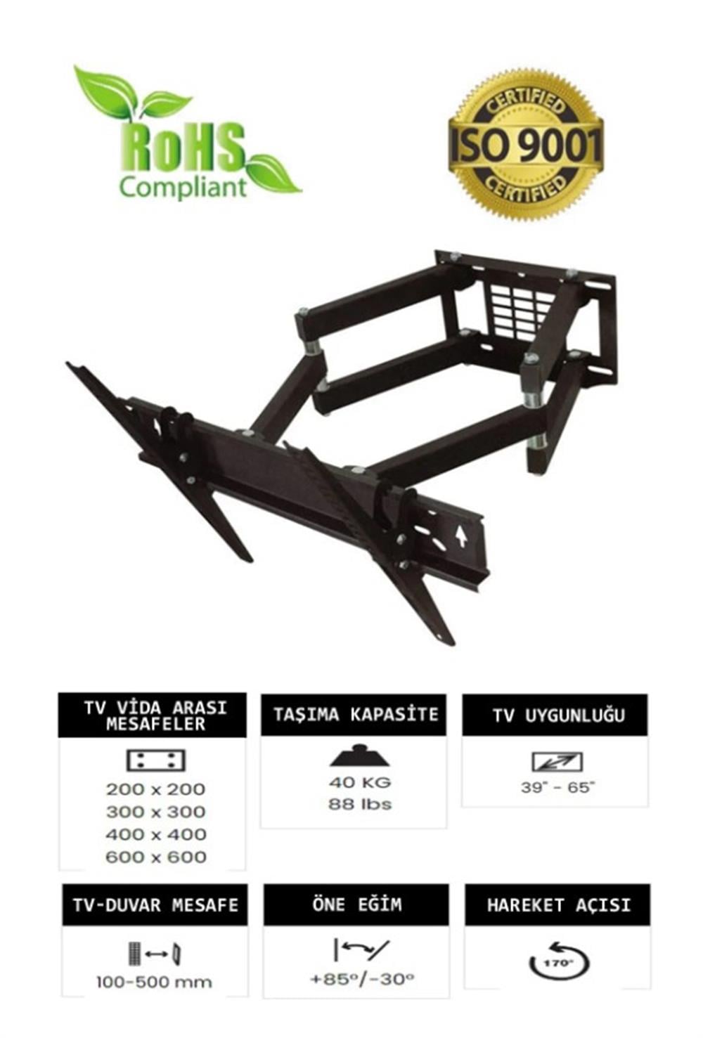 Vontech Hareketli Lcd Tv Askı Aparatı 39-65VT-752 HC PRO