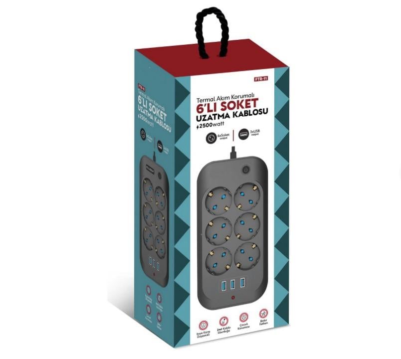 Wınnboss Akım Korumalı Priz 3 Usb 6 Priz 6311
