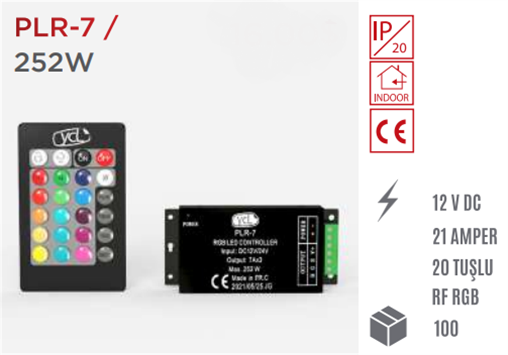 YCL 21 Amper 20 Tuşlu RGB Led Kumandası - PLR-7