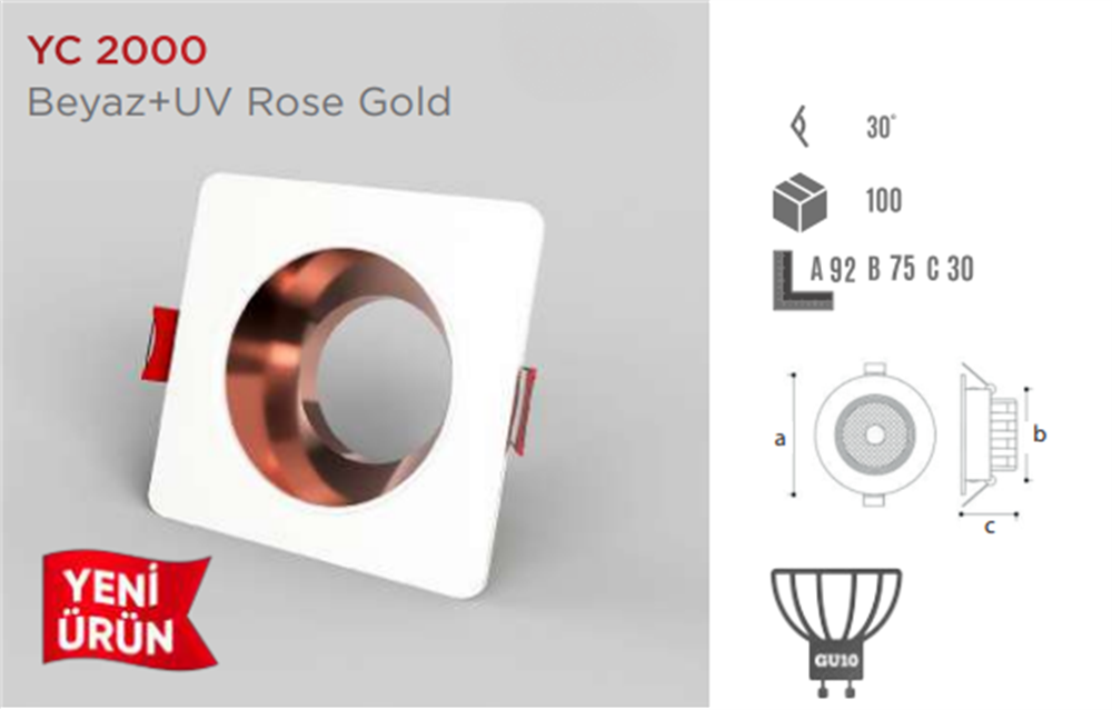 Ycl Dekoratif Modern Spot Kasa Beyaz + Uv Rose Golden Sıva Altı YC-2000