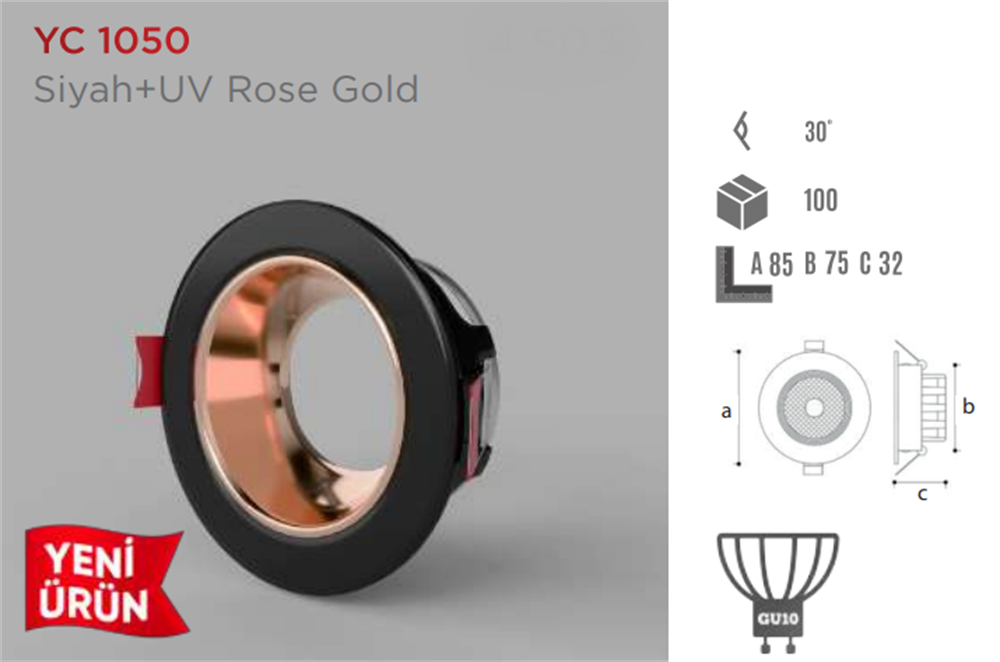 Ycl Dekoratif Modern Spot Kasa Siyah Sıva Altı YC-1050