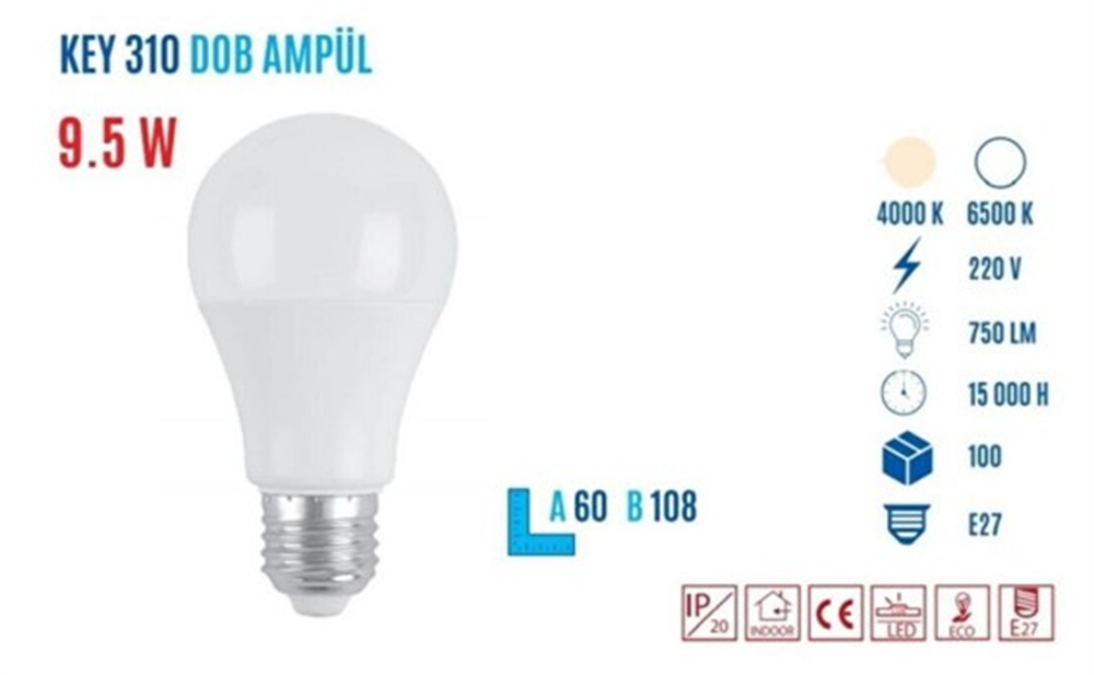 YCL Okey Lıght Led Ampul 9,5 W E27 Beyaz KEY-310