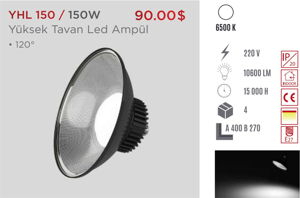 Ycl Yüksek Tavan Led Ampul Beyaz 150W E27 YHL-150