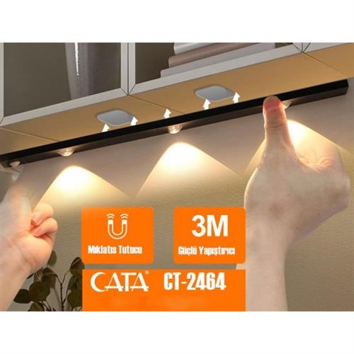 Cata 3 Watt Ledli Bella Slim Cabinet USB Şarjlı Sensörlü 3 Renk Işık Armatür CT-2464