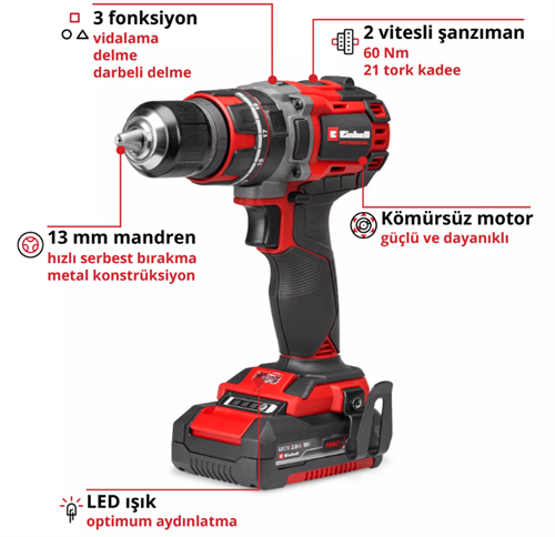 Einhell TP-CD 18/60 Lİ-İ BL Kit 1*2.0AH Akülü Darbeli Vidalama 4514211