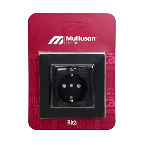 Mutlusan Rita Topraklı Priz Usb+Type-C Siyah 22206290284