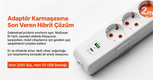 Mutlusan Ri-Tech Altılı Usb+Type-C Grup Priz Ç.K 2 MT 0011756501020200