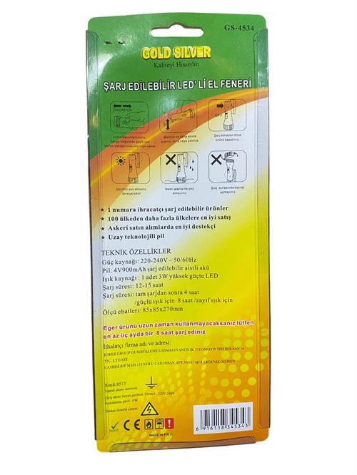 Gold Silver GS-4534 Şarjlı El Feneri 