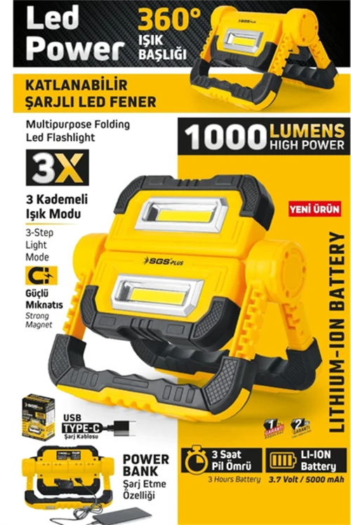 Sgs Katlanır Şarjlı Led Fener SGS5057