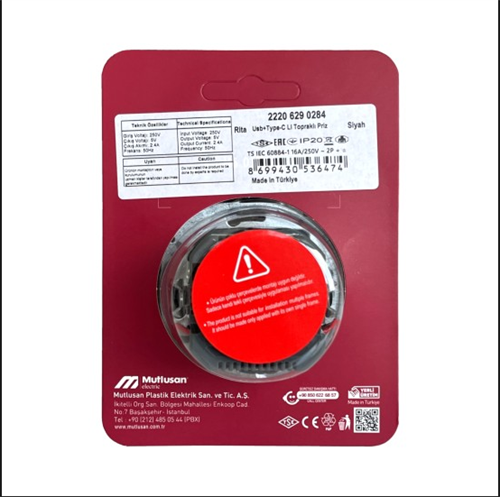 Mutlusan Rita Topraklı Priz Usb+Type-C Siyah 22206290284