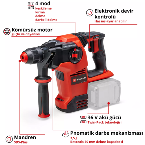 Einhell TP-HD 36/30 Lİ BL +4 Solo Akülü Kırıcı Delici 4513983