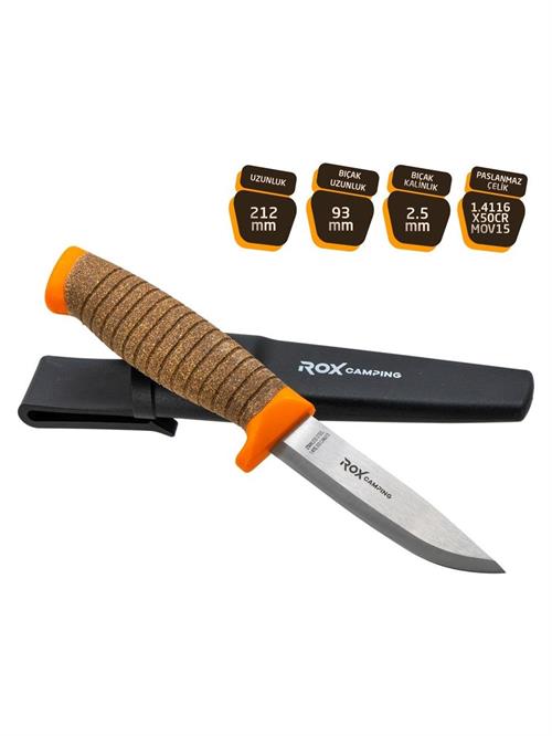 Rox Camping Bushcraft  Plus Paslanmaz Çelik Kamp Bıçak Turuncu 153CAMP0321