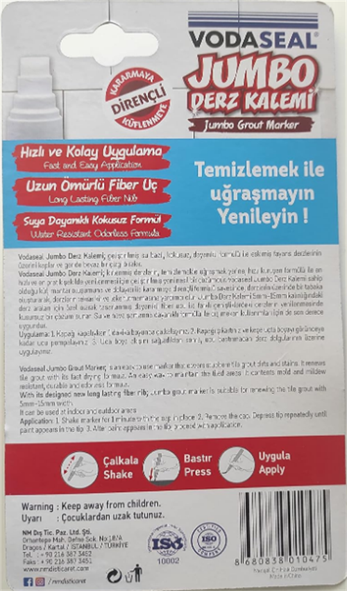 Vodaseal Jumbo Derz Kalemi Beyaz 22 ML 