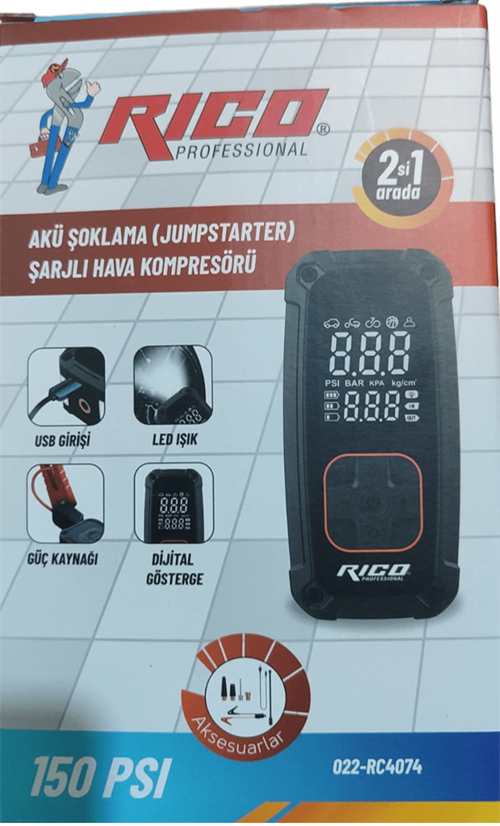 Rıco Akü Şoklama Ve Şarjlı Hava Kompresörü 022-RC4074