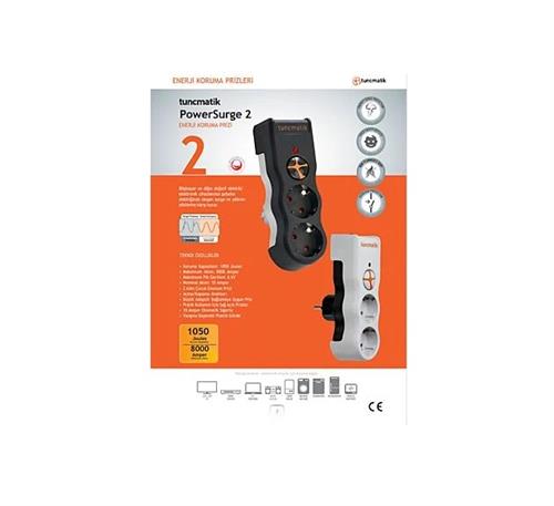 Tunçmatik TSK19021 Enerji Koruma Powersurge İkili Beyaz Priz 1050 Joule