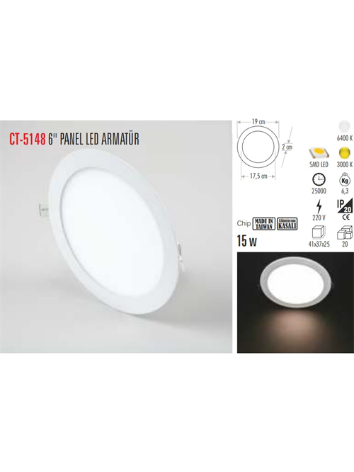 Cata Slim Led Panel S/A Yuvarlak 15W Beyaz CT-5148B