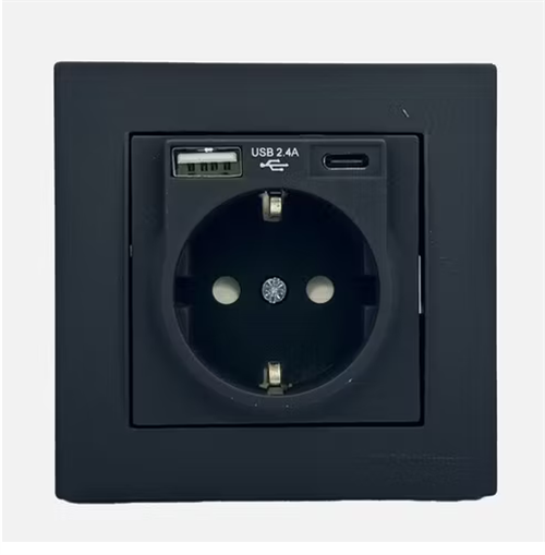 Mutlusan Rita Topraklı Priz Usb+Type-C Siyah 22206290284