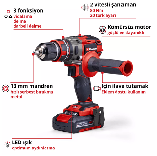 Einhell Tp-Cd 18/80 Lİ-İ BL 2*2,0Ah Akülü Darbeli Vidalama 4514306
