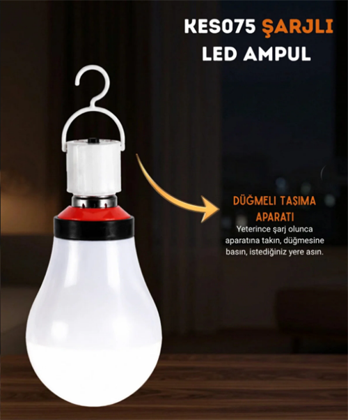 K2 Led Şarjlı Ampul E27 9W Beyaz  Kes075