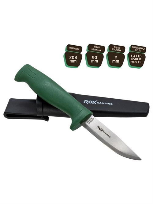 Rox Camping Bushcraft Eco Paslanmaz Çelik Kamp Bıçağı Yeşil 153CAMP0320