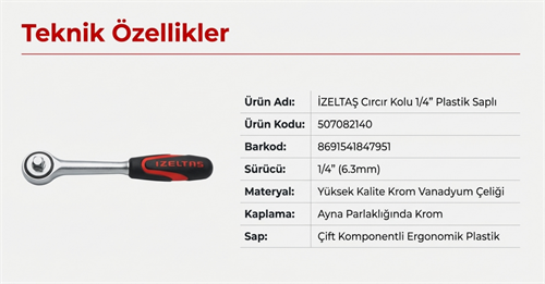 İzeltaş Cırcır Kolu 1/4 Plastik Saplı 1507062140