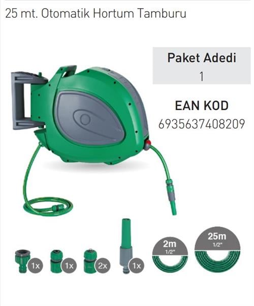 Daye DY607 Otomatik Sarımlı Bahçe Sulama Hortum Tamburu 25 Mt