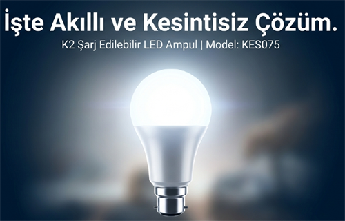 K2 Led Şarjlı Ampul E27 9W Beyaz  Kes075