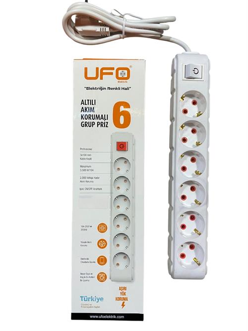 Ufo Elektrik Altılı Akım Korumalı Grup Priz 1.5MT 6lı 3500W