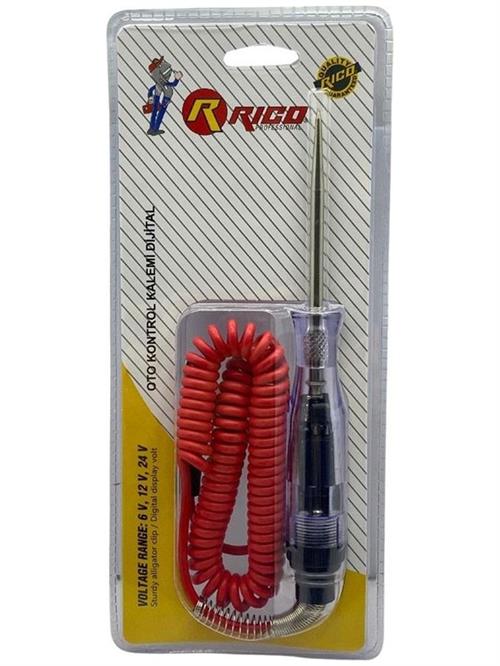 Rico RC0019 Oto Kontrol Kalemi Kablolu Maşalı 6V-12V-24V (+/- Dijital Göstergeli)