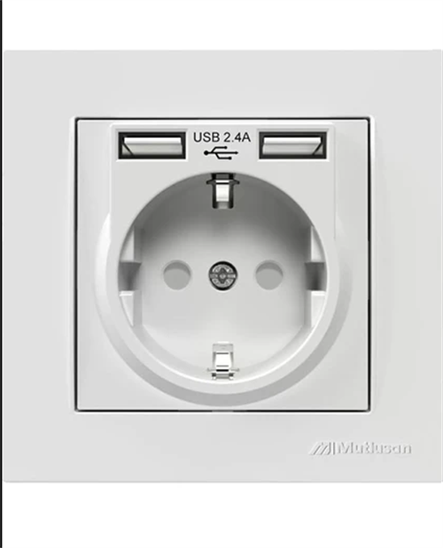 Mutlusan Rita Topraklı Priz 2*Usb Beyaz 22206190201
