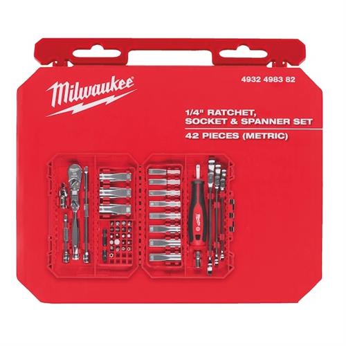 Milwaukee 1/4 Cırcır Tornavida Kollu Lokma Set 42 Parça 4932498382