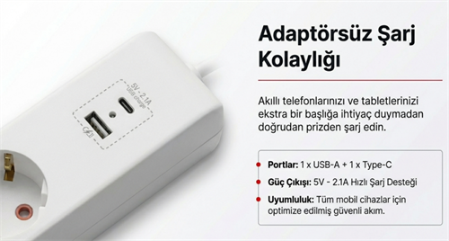 Mutlusan Ri-Tech Altılı Usb+Type-C Grup Priz Ç.K 5 MT 0011756501020500