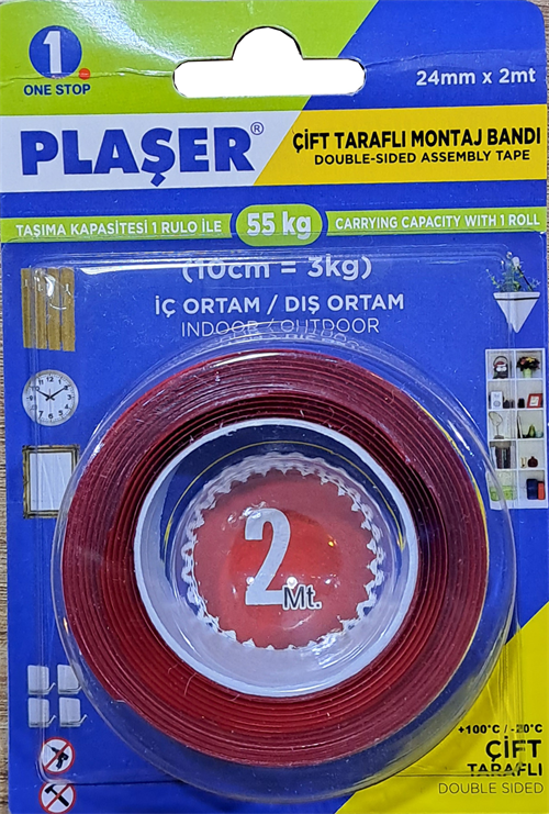 Plaşer Çift Taraflı Montaj Bandı 24 X 2 MT