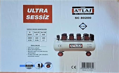 Attlas 200 LT 9 HP Sessiz Monofaze Kompresör SC80200