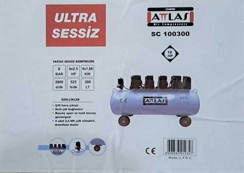 Attlas 300 LT 10 HP Sessiz Monofaze Kompresör SC100300