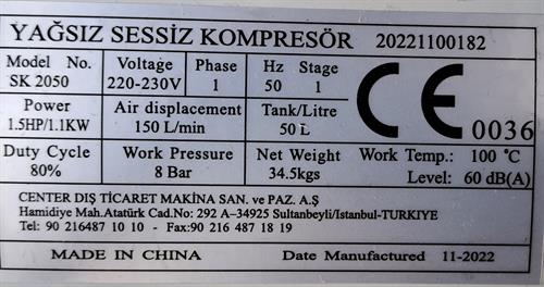 Attlas Sessiz Monofaze Kompresör 50 LT 1.5 HP SK2050