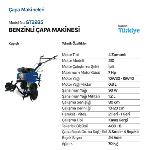 Factor Çapa Makinası Benzinli Kayışlı GTB285