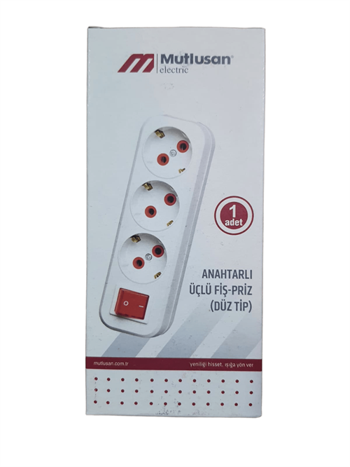 Mutlusan Anahtarlı Üçlü Fiş-Priz Düz Tip 001170033004