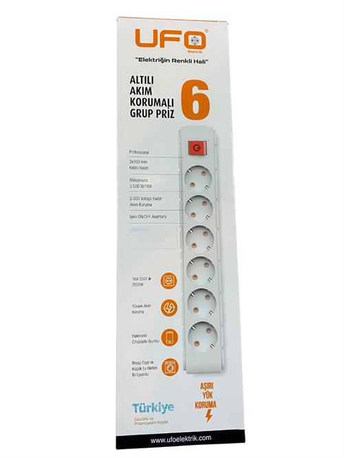 Ufo Elektrik Altılı Akım Korumalı Grup Priz 1.5MT 6lı 3500W