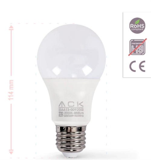 Ack Led Ampul 9W E27 Günışığı