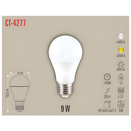 Cata Led Ampul 9W E27 Günışığı CT-4277G