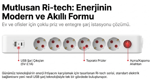 Mutlusan Ri-Tech Altılı Usb+Type-C Grup Priz Ç.K Klemensli 