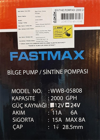 Bilge Pump Sintine Pompa 1000 24 V WWB-05806