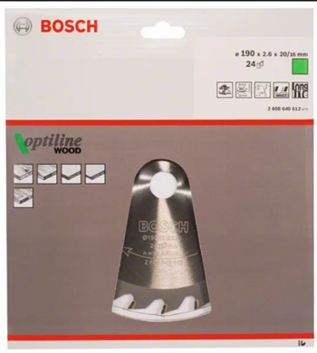 Bosch Daire Testere Bıçağı Optiline Wood 190x2,6x20/16 mm 24 Diş 2608640612
