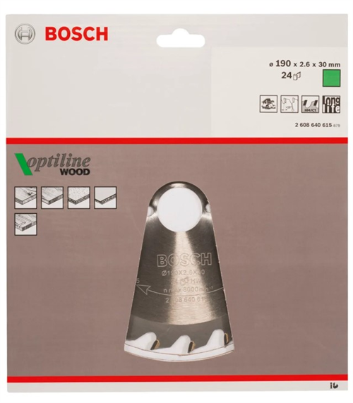 Bosch Optiline Serisi Ahşap İçin Daire Testere Bıçağı 190x30 Mm 24 Diş 2608640615879