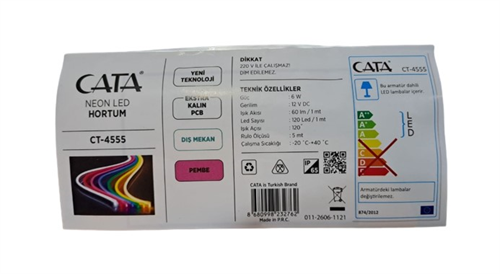 Cata Neon Led Hortum 12V 5Mt Dış Mekan Pempe CT-4555