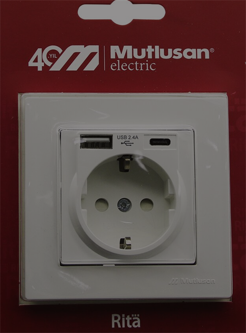 Mutlusan Rita Topraklı Priz Usb+Type-c Beyaz 22206290201