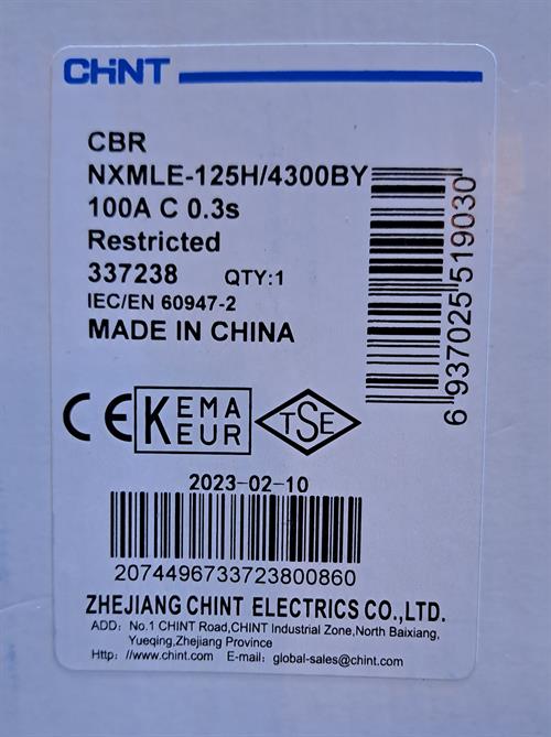 Chint NXMLE-125H/4300BY Bobinli Kompakt Şalter 4P 100A 36KA 337238